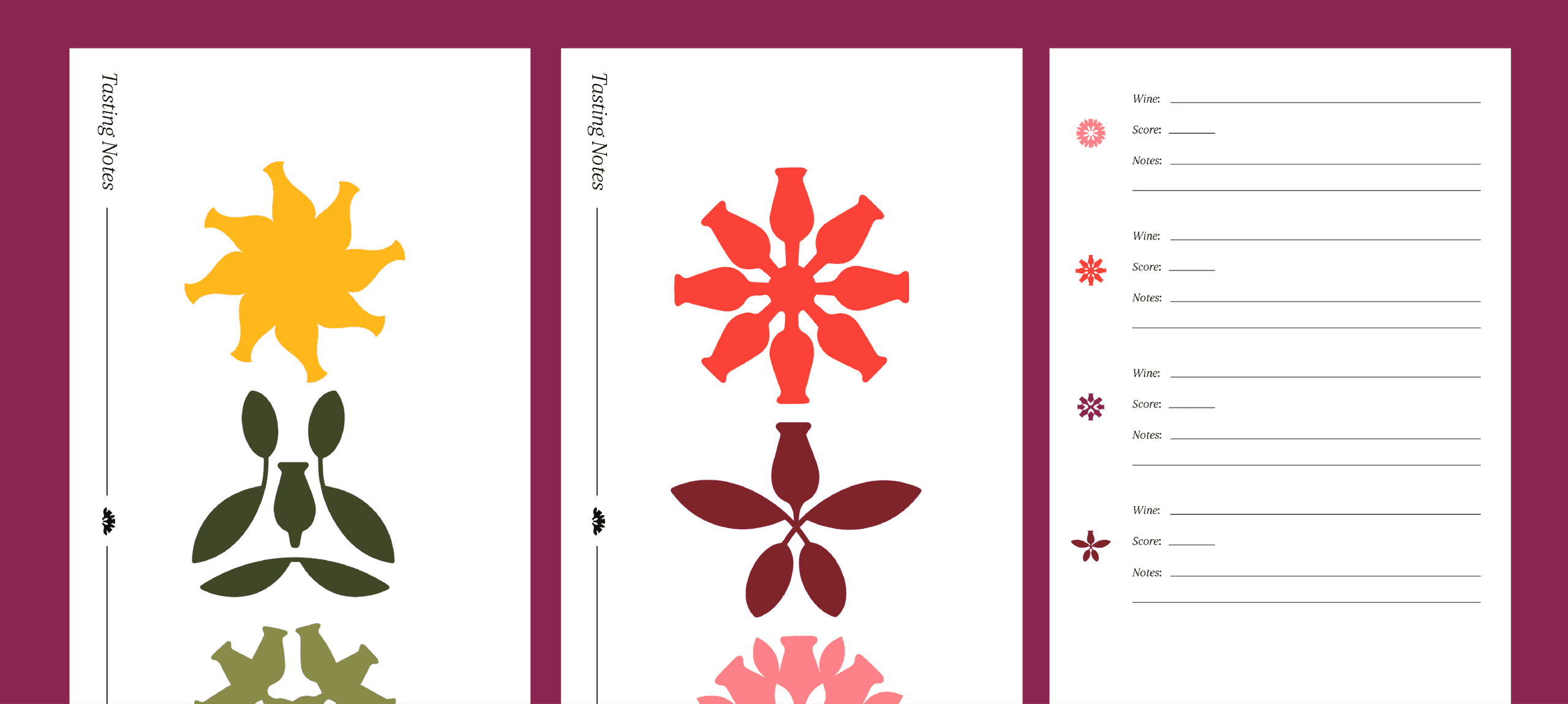 Doghobble Wine Farm Tasting Notes. Tasting cards from Doghobble Wine Farm with varietal icons and structured note fields.