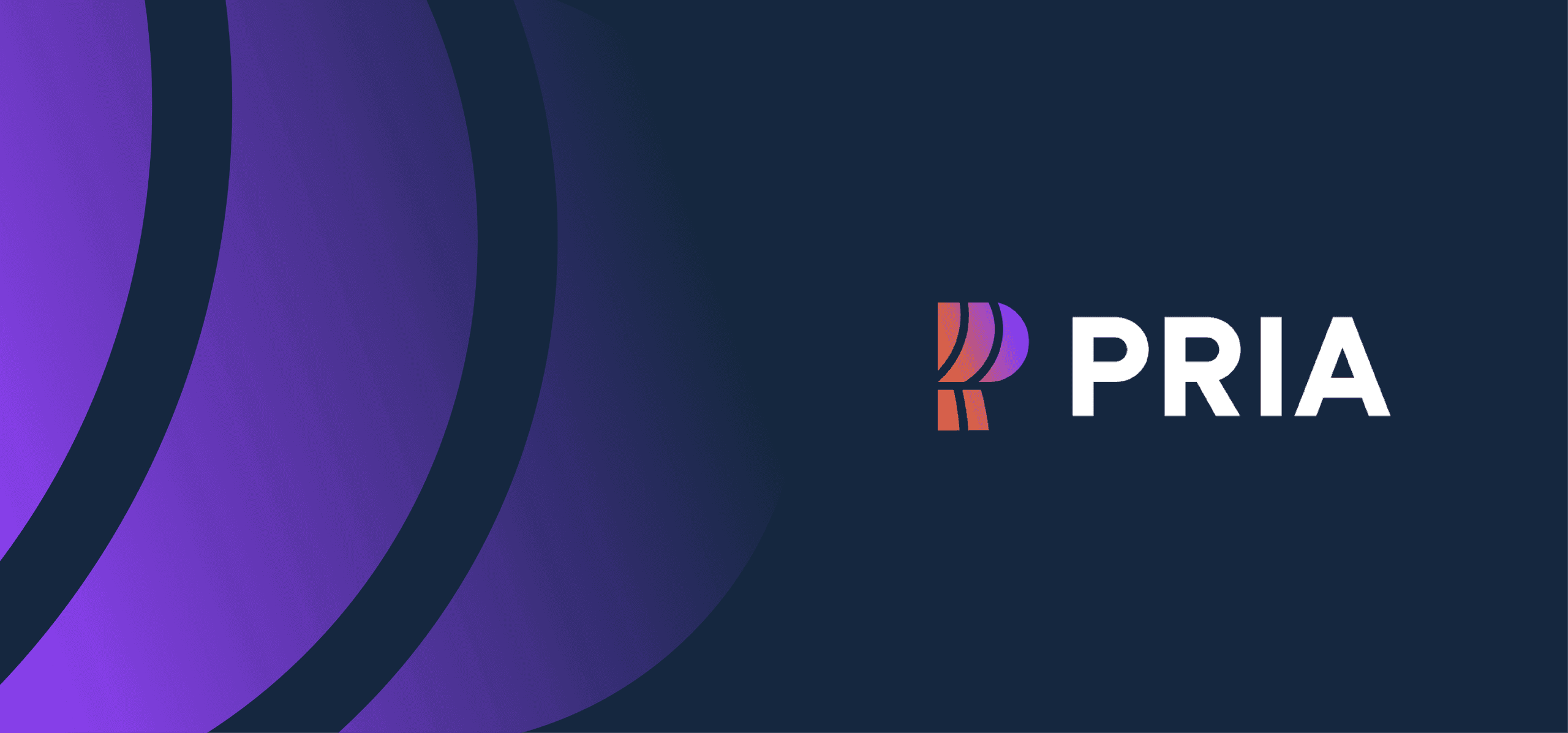 PRIA Brand Graphic. Gradient arcs and a bold monogram introduce PRIA’s modern, confidence-driven identity.