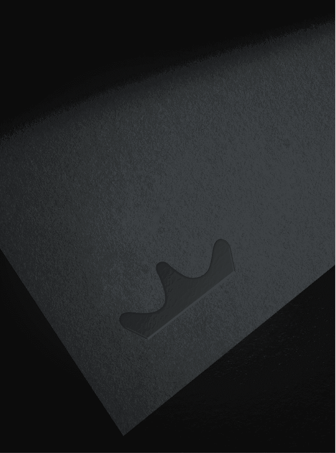 Embossed Mark. A sleek black-on-black emboss of the WHOOSH crown symbol.
