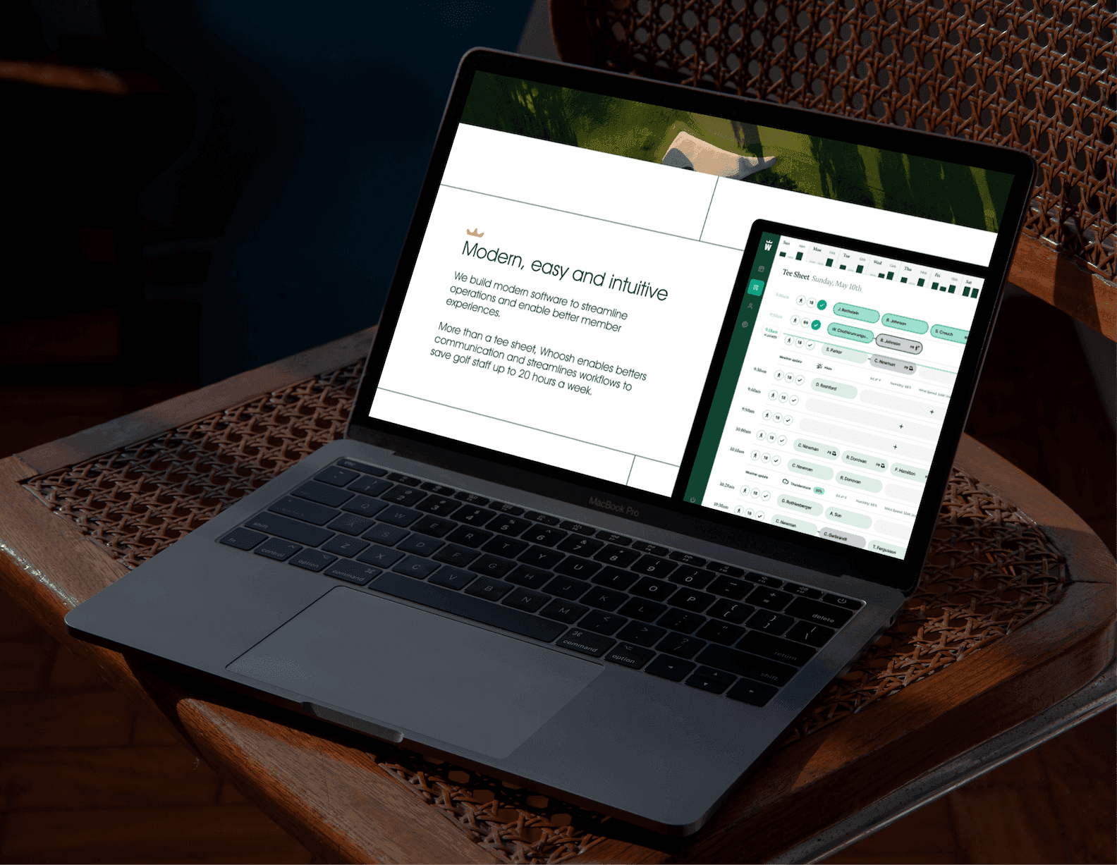 Product Demo. A laptop mockup highlighting WHOOSH’s intuitive software and streamlined booking tools.