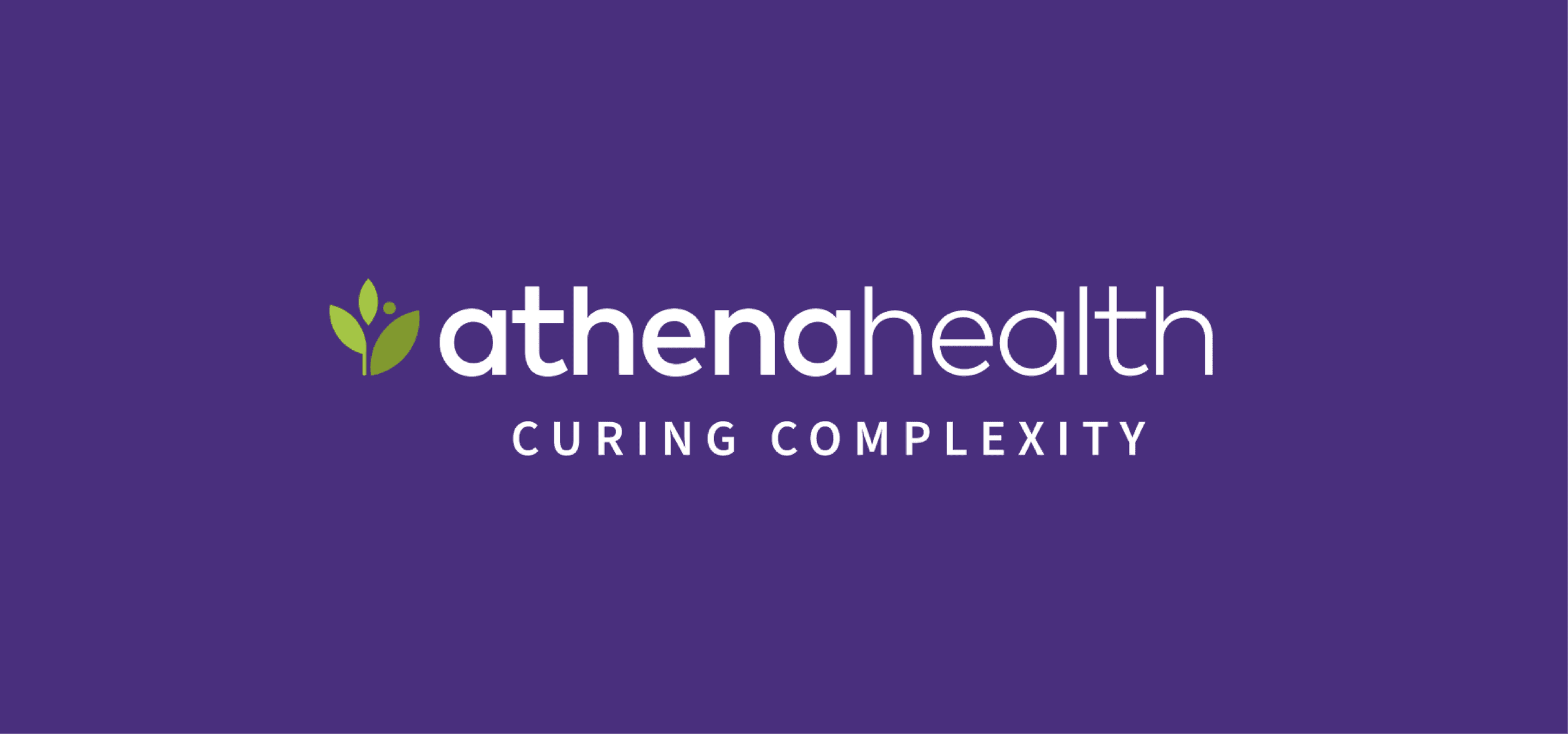 athenahealth logo on purple. The athenahealth logo and tagline appear centered on a purple background.